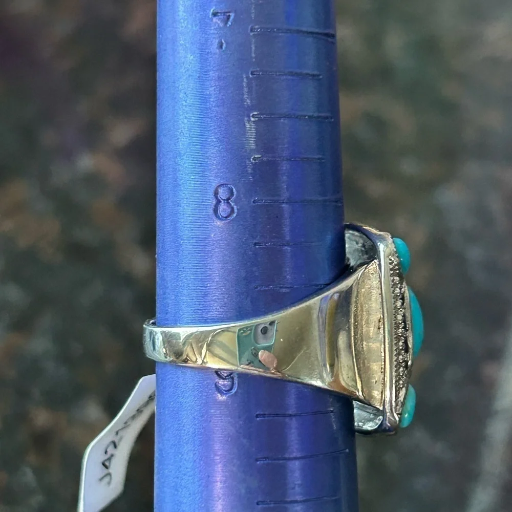 Blue and Silver Turquoise Ring with Southwestern Design